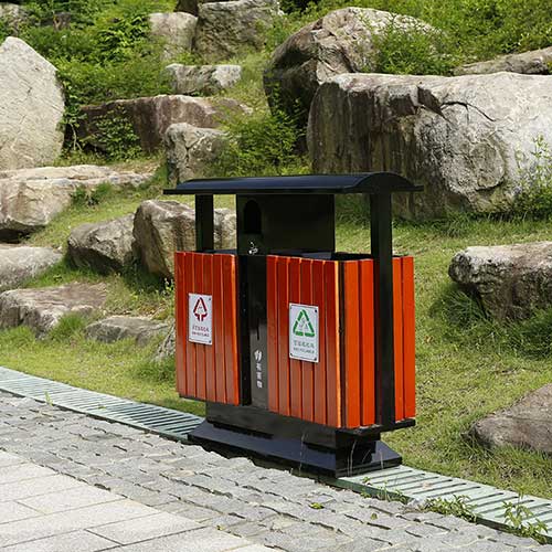 景區(qū)公園必備的景觀設(shè)施鋼木垃圾箱、與園林椅